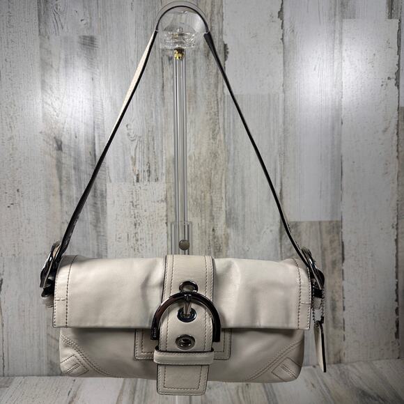 Coach Handbags - Coach Soho Flap Shoulder Bag White & Brown Leather Style 8A05 | Y2K